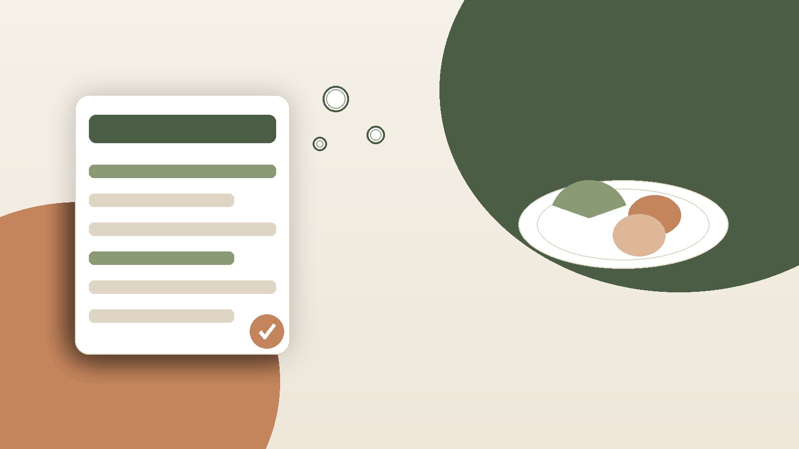 Illustration of a weekly planner and a balanced lunch plate representing lunch budget planning